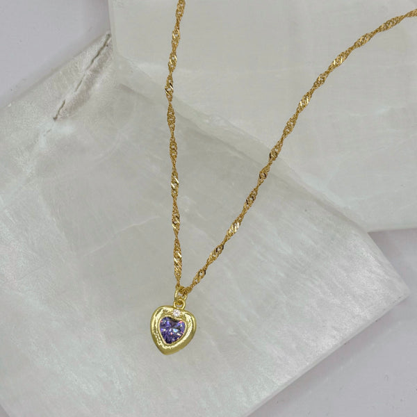 PURPLE CRYSTAL BEZEL HEART SUPER MINI necklace