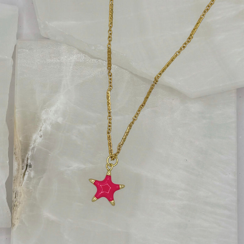 HOT PINK ENAMEL STAR MINI necklace