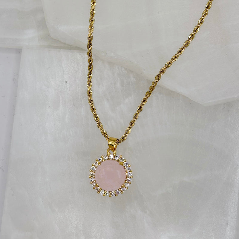 CRYSTAL ROUND PINK JADE necklace