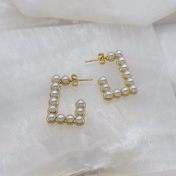 GOLD RECTANGLE PEARL earrings