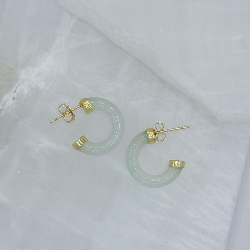 WHITE JADE MINI HOOP earrings