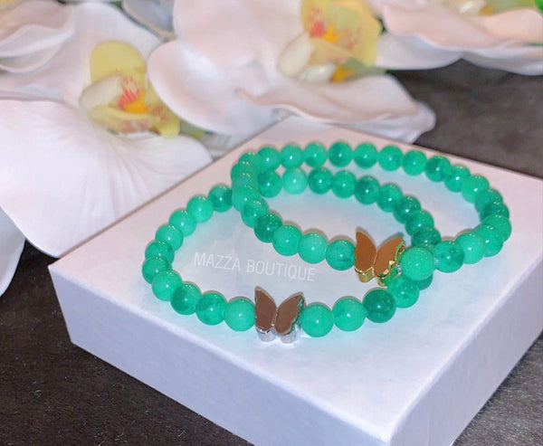 GOLD BUTTERFLY JADE BEADED bracelet